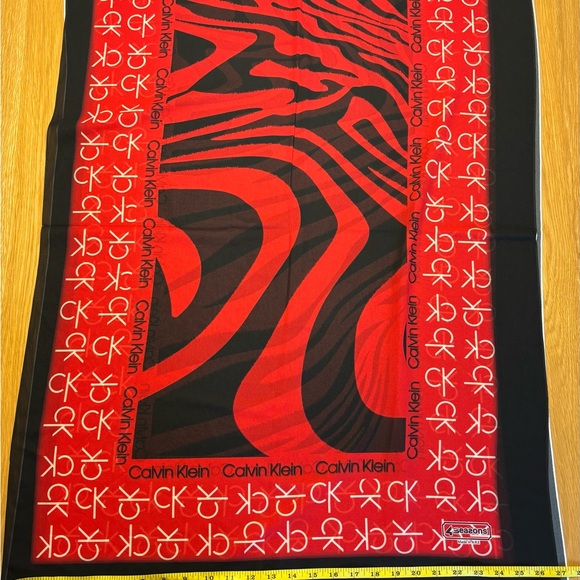 Calvin Klein Red and Black Logo Scarf - Picture 2 of 3